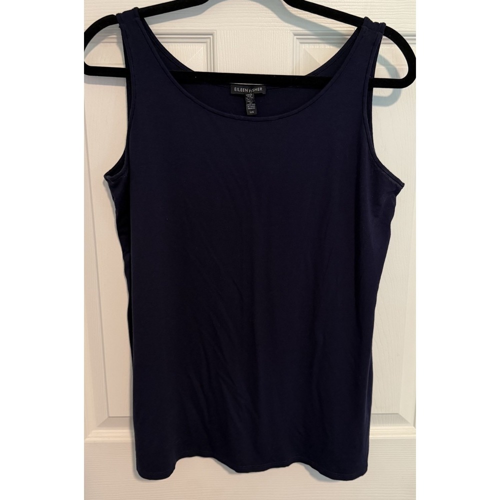 Eileen Fisher Viscose Tank Top Navy Blue Stretchy Sleeveless Staple Basic Large